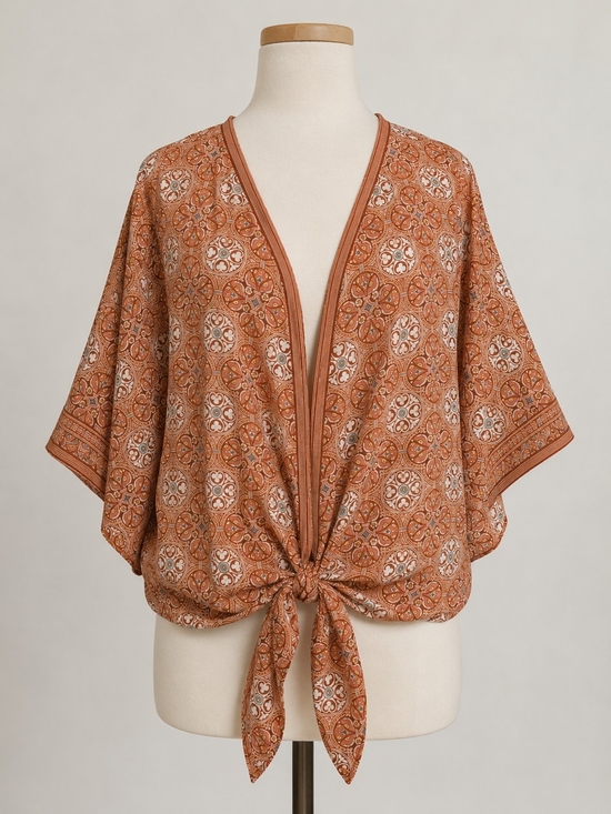 Max Studio Tops - Max Studio Rust and Cream Printed Tie-Front Top